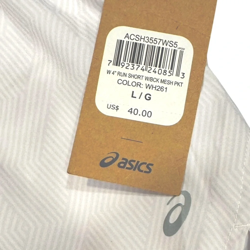 ASICS Running Short 4” Inseam Back Zip Secure Pocket White NWT Large